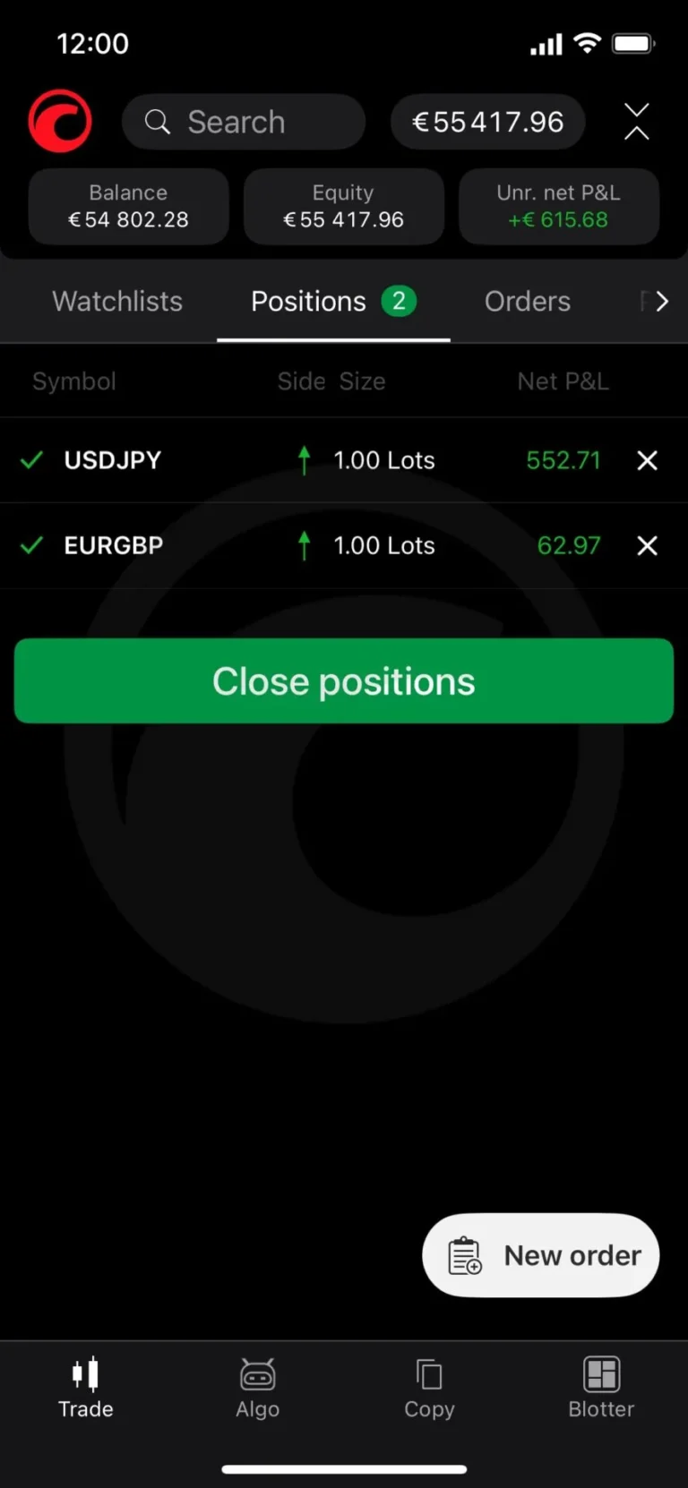 Urus posisi anda di cTrader Mobile